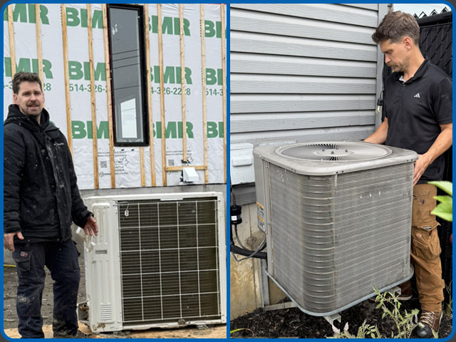 Technicien Air 2 installant une thermopompe centrale avec réseau de conduits